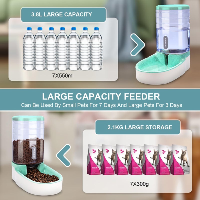 Meikuler Automatic Dog Cat Feeder and Water Dispenser Set,Waterer and Gravity Food Feeder for Small & Medium Dogs Cats Puppies,Large Capacity 1 Gallon x 2 (Green) - Image 2